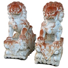 Pair of Monumental Early 20th Century Concrete Foo Dog Guardian Lions