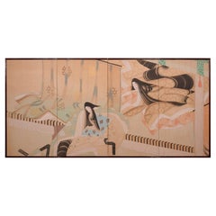 Japanese Four Panel Screen: A Scene from the Tails of Genji