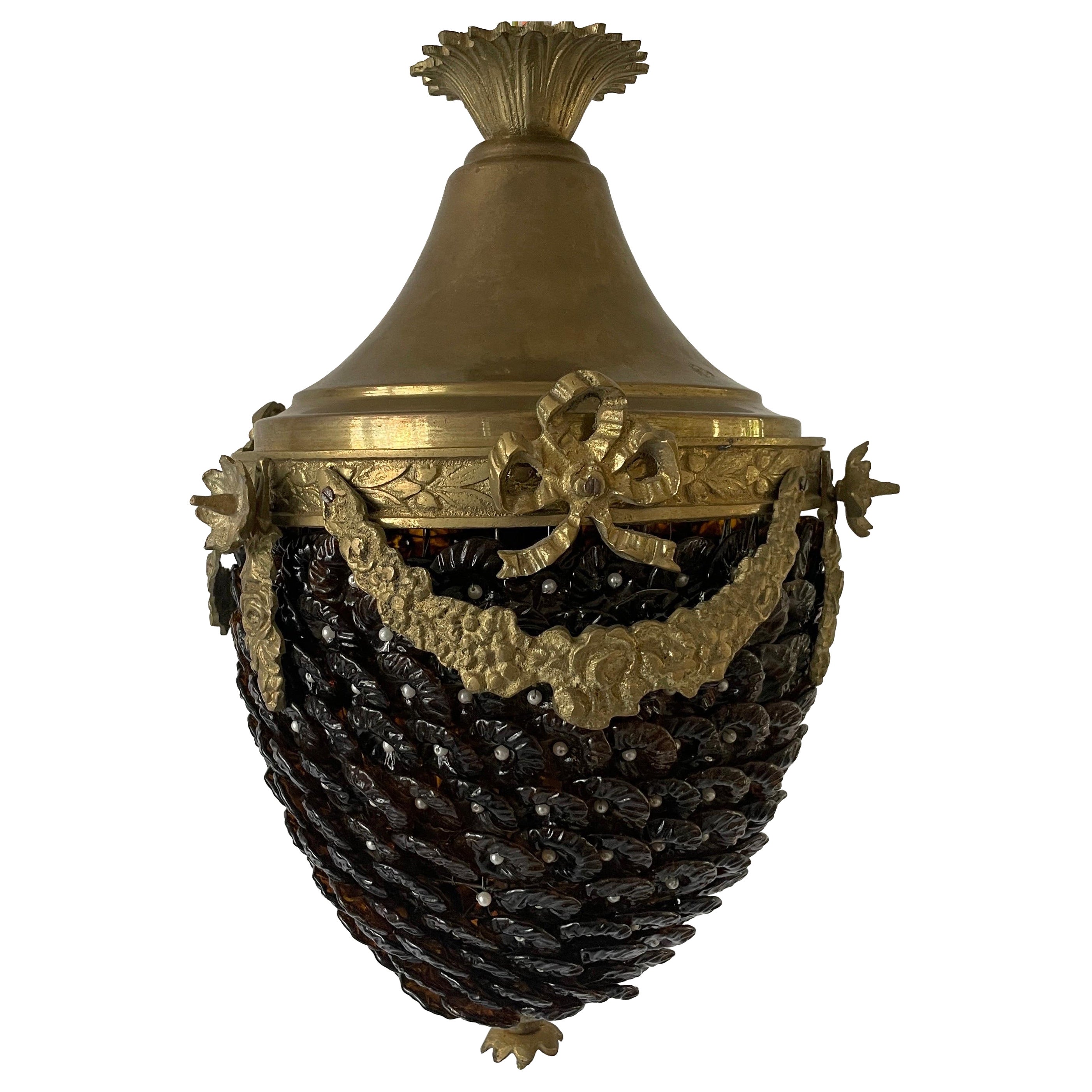 Brass Ceiling Lamp with Glass Stones, 1970s, Germany