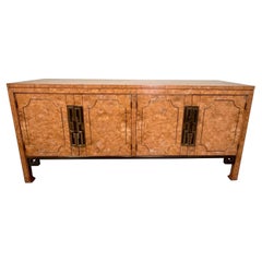 Mastercraft Hollywood Regency Burl Wood and Brass Sideboard Credenza, 1970s