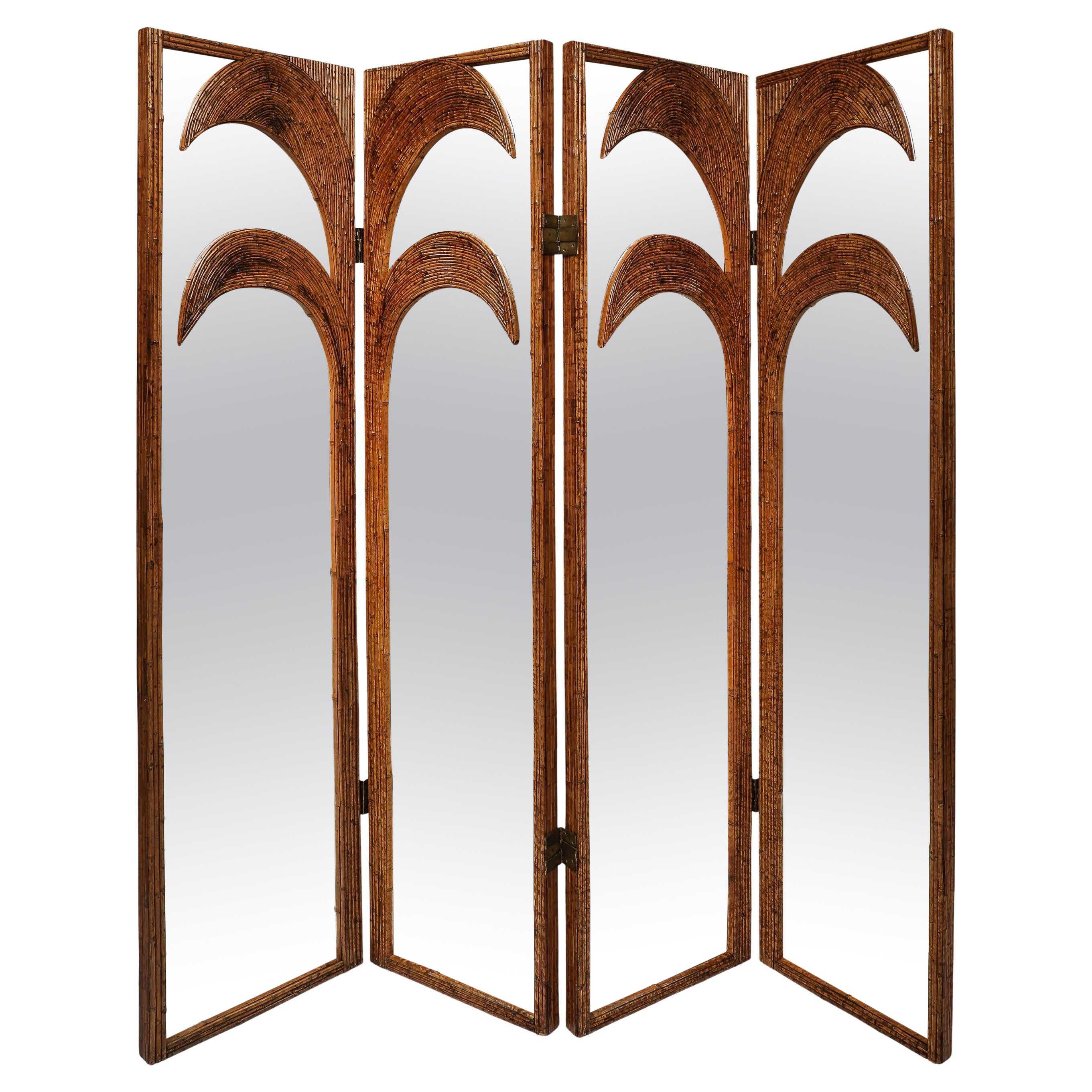 Vivai del Sud Bamboo Palm Trees Mirrored Screen, Italy, 1970s