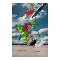 Paul-André Larocque Peinture abstraite en techniques mixtes d'un bateau sur la plage