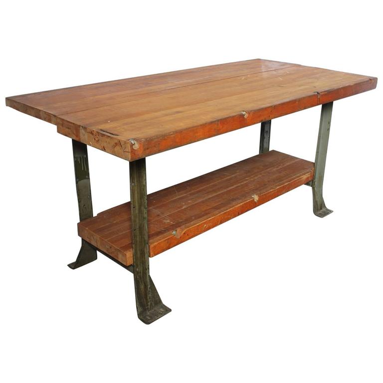 Original Vintage, American Made, Oak Work Bench with Vice at 1stdibs