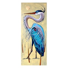 Great Blue Heron, James Mattinson, 24x60, Oil and Gold Leaf on Wood Canvas, 2024