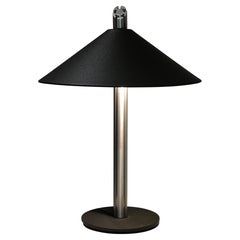 Postmodern Table Lamp with Black Cone Shade and Brushed Aluminum Stem, 1980s