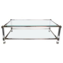 Chic French Pierre Vandel Nickel, Glass and Lucite Rectangular Coffee Table