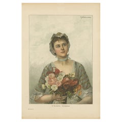 Porträt eines Blumenmädchens - Chromolithographie von Warthmüller aus dem 19.