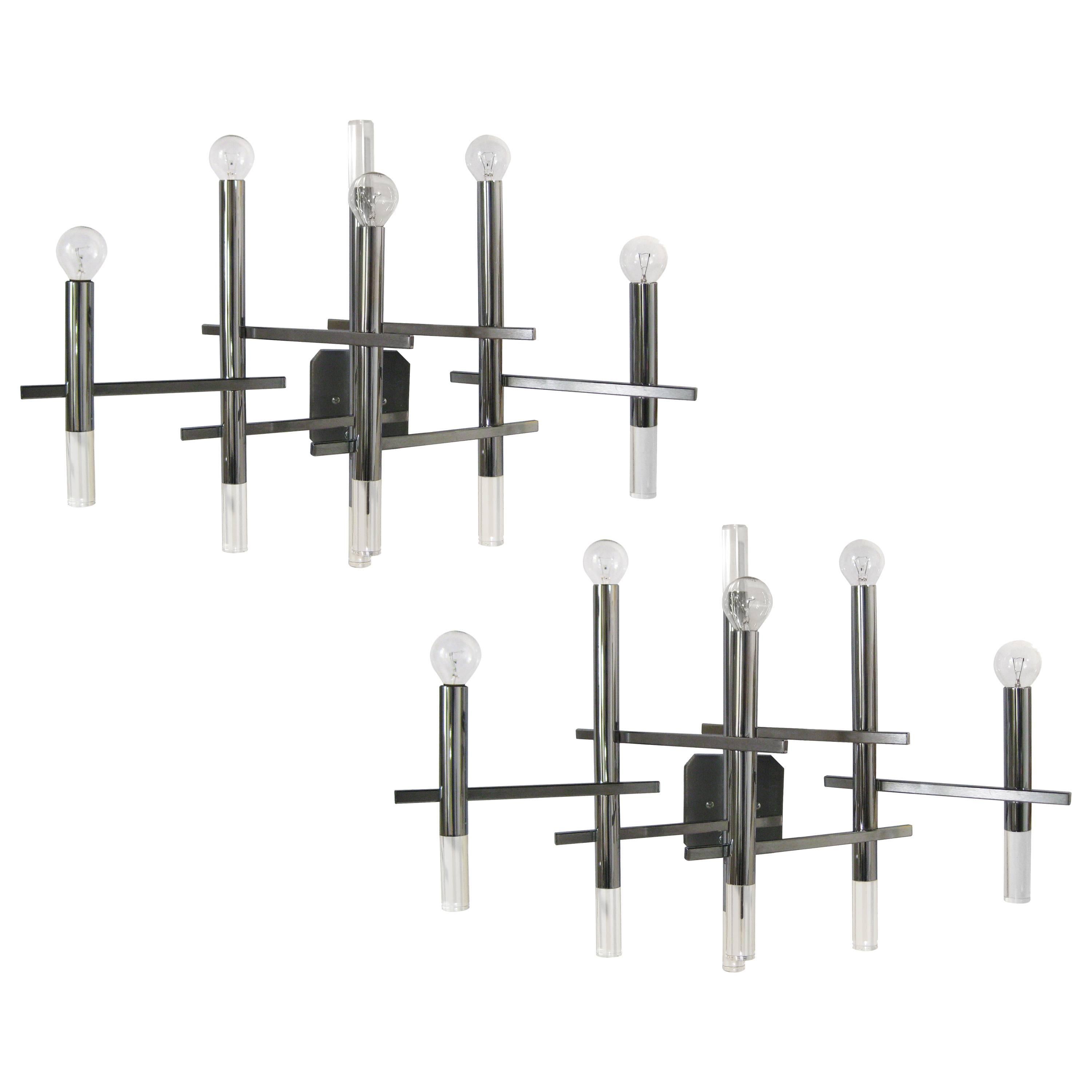 Pair of Bravura Cartesian Wall Sconces Light Fixtures by Gaetano Sciolari For Sale