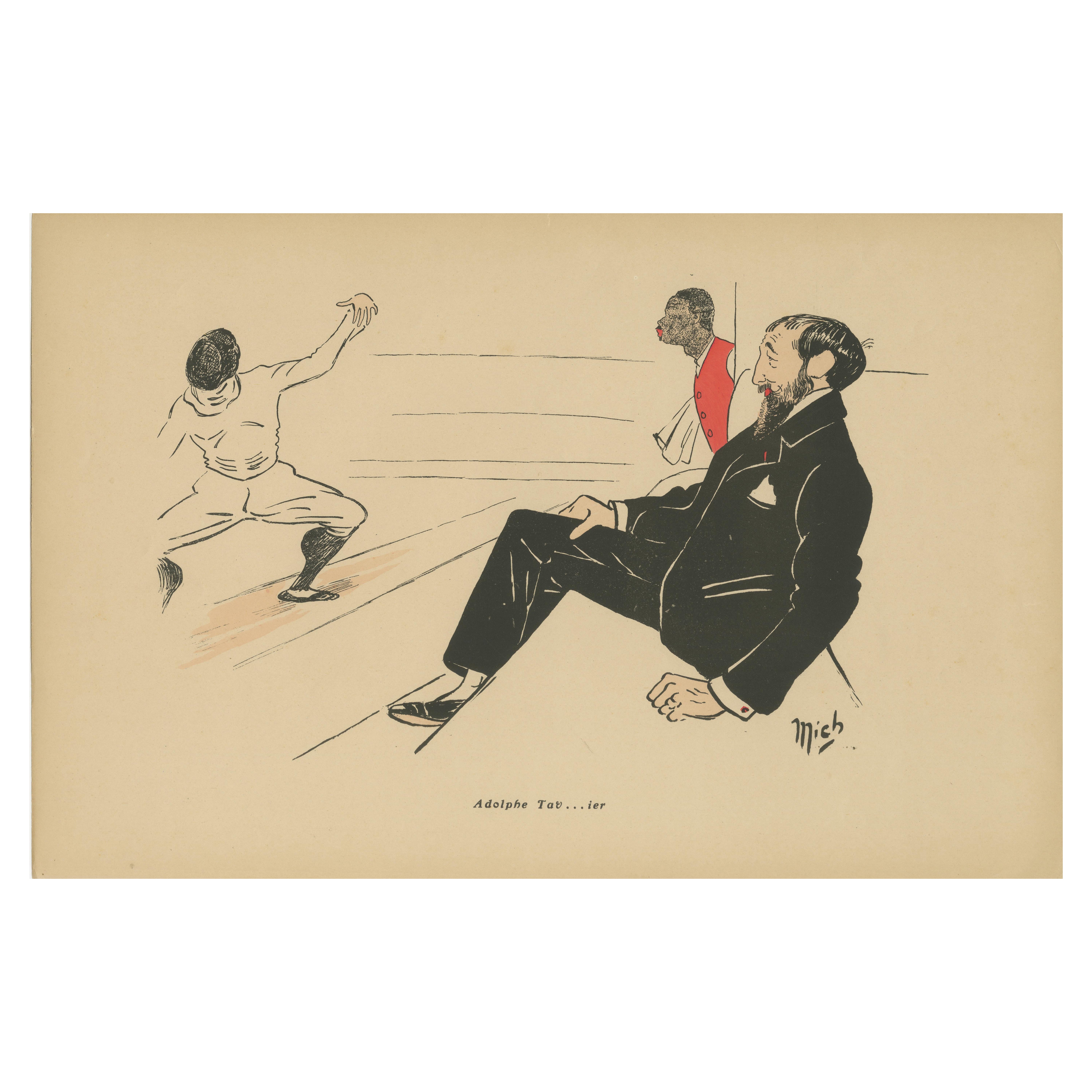 Fencing Caricature of Adolphe Tavernier by Mich, Paris 1907
