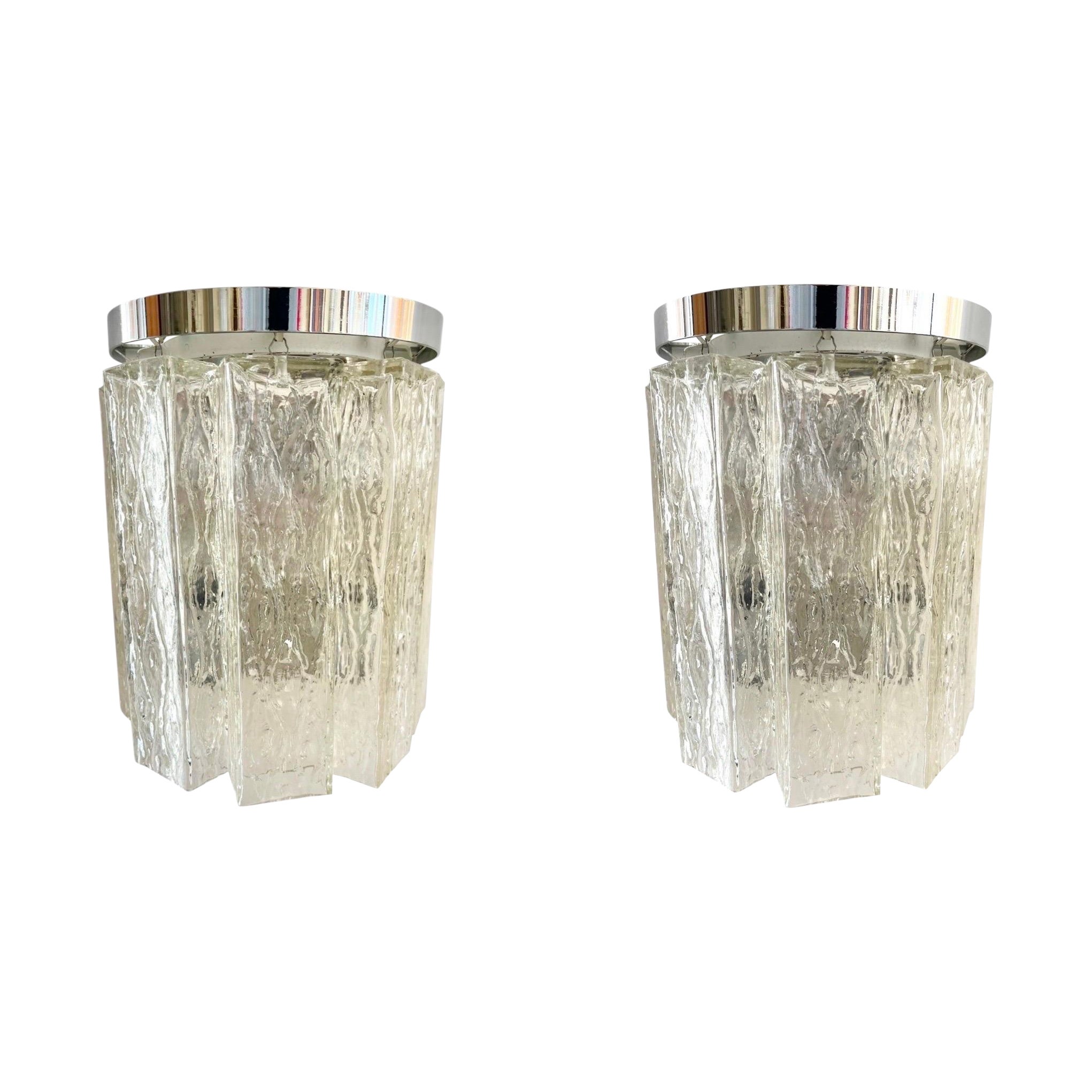 Wall lighting Kaiser Leuchten murano large ice frost glass , 1970s