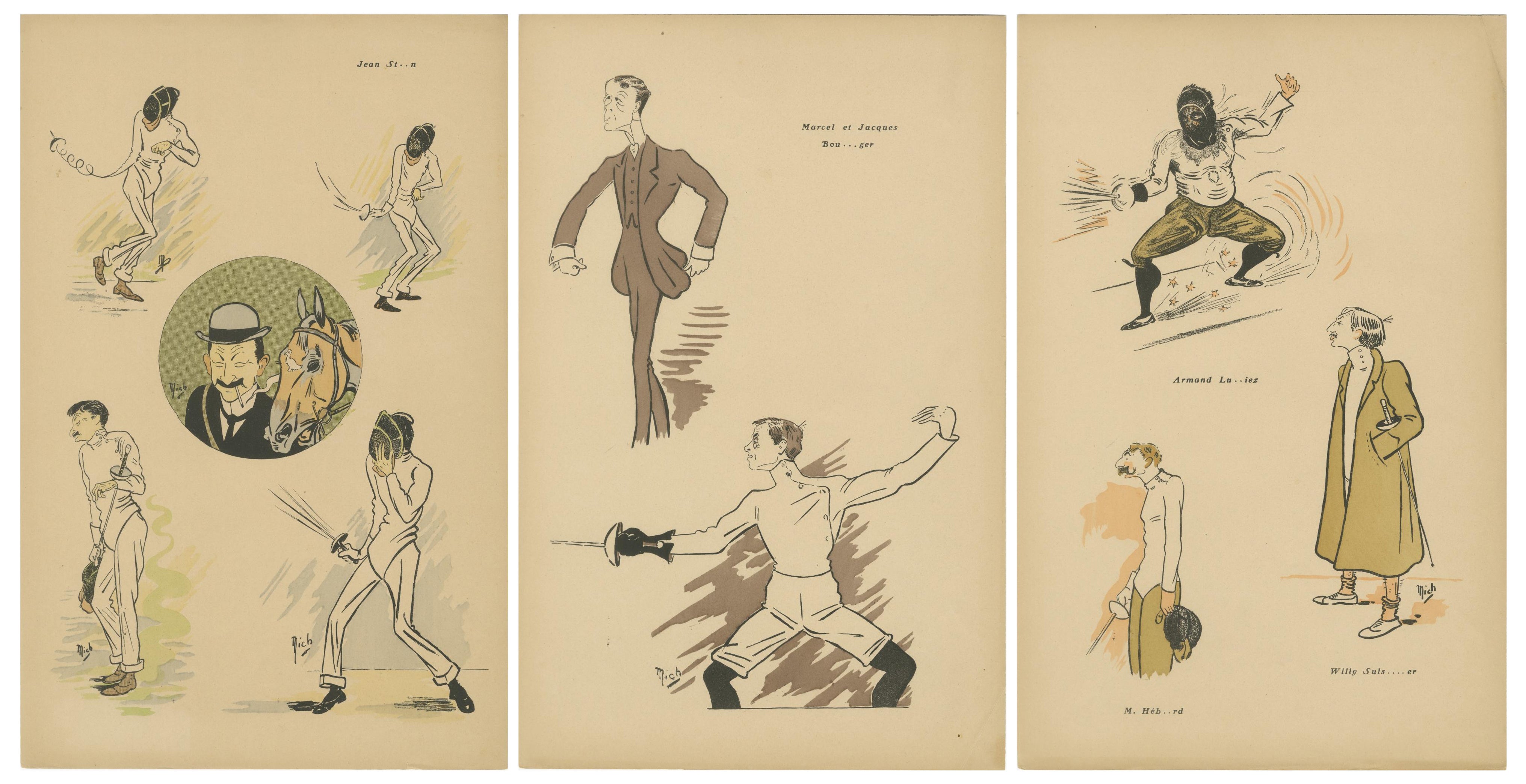 Fencing Caricatures by Mich, Paris 1907 – Humorous Belle Époque Series
