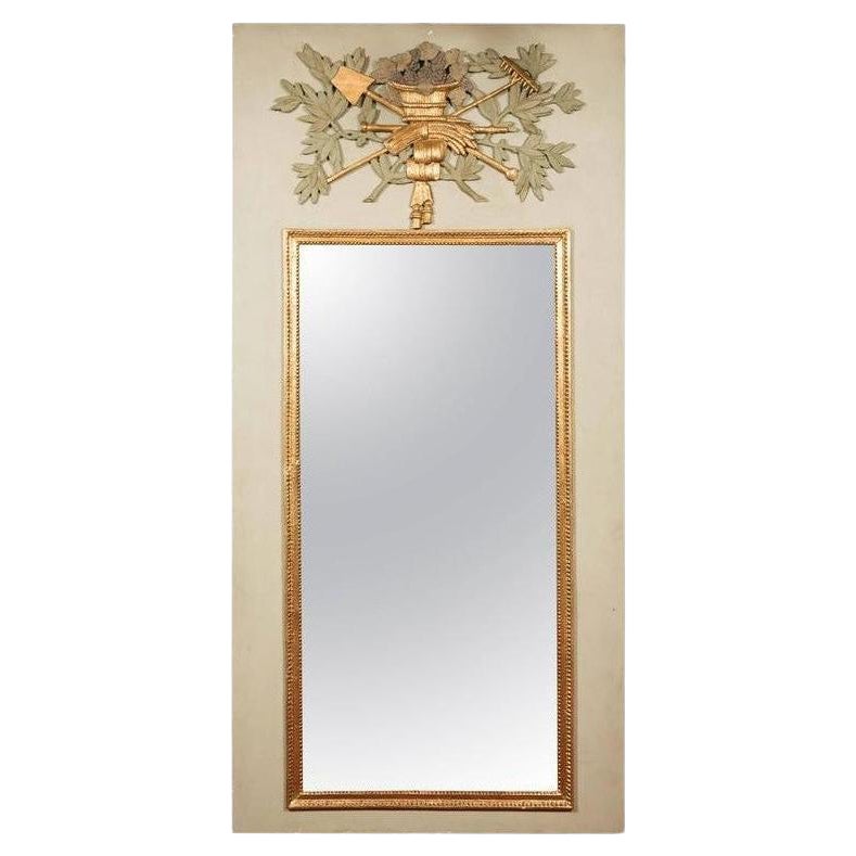 Large mirror, Trumeau Mirror, Overmantel in Carved Wood, Partly 18th Century im Angebot
