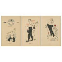 Fencing Caricatures by Mich, Paris 1907 – Expressive Belle Époque Satire
