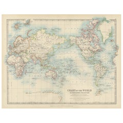 Antique World Map on Mercator's Projection, Ocean Currents and Trade Routes 1903
