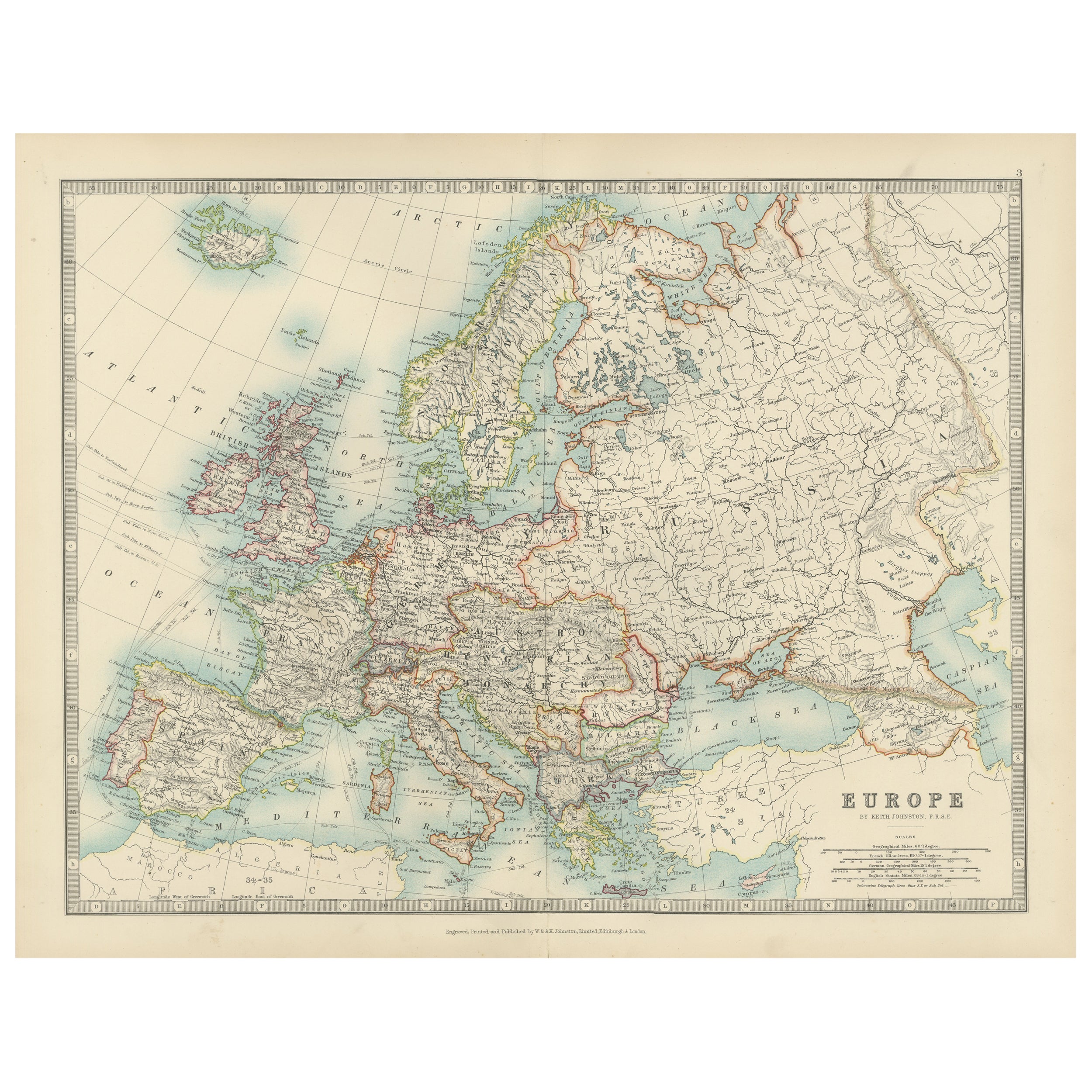 Carte ancienne de l'Europe, 1903, avec des frontières politiques complexes et de riches détails