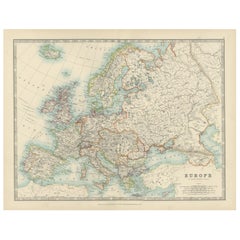 Antique Map of Europe, 1903, with Intricate Political Boundaries and Rich Detail