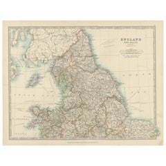 Antique Map of England and Wales, 1903, with Detailed Counties and Railways