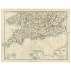 Antique Map of Southern England & Wales, 1903, with Coastal Details and Railways