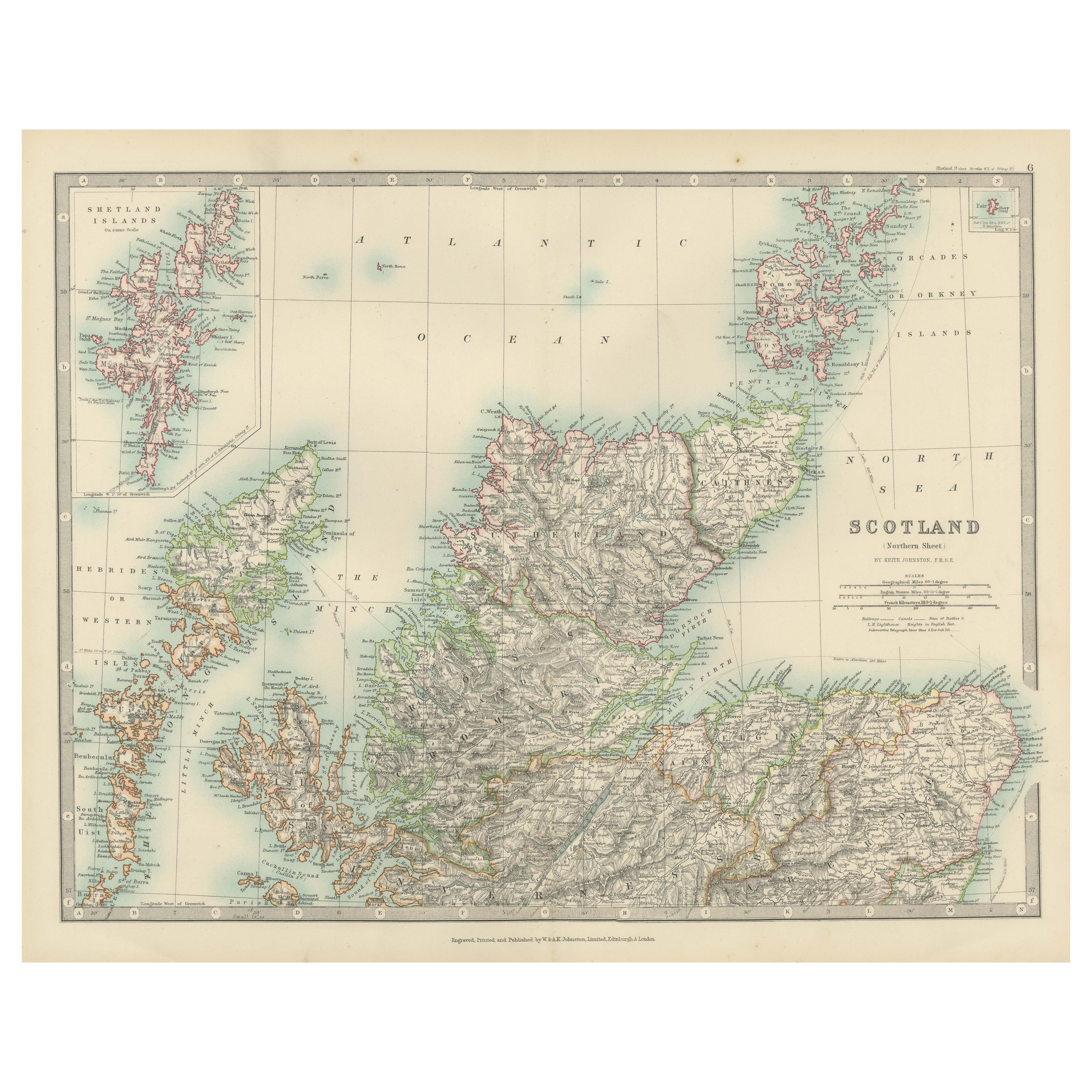 Carte ancienne du nord de l'Écosse, 1903, avec des caractéristiques côtières complexes