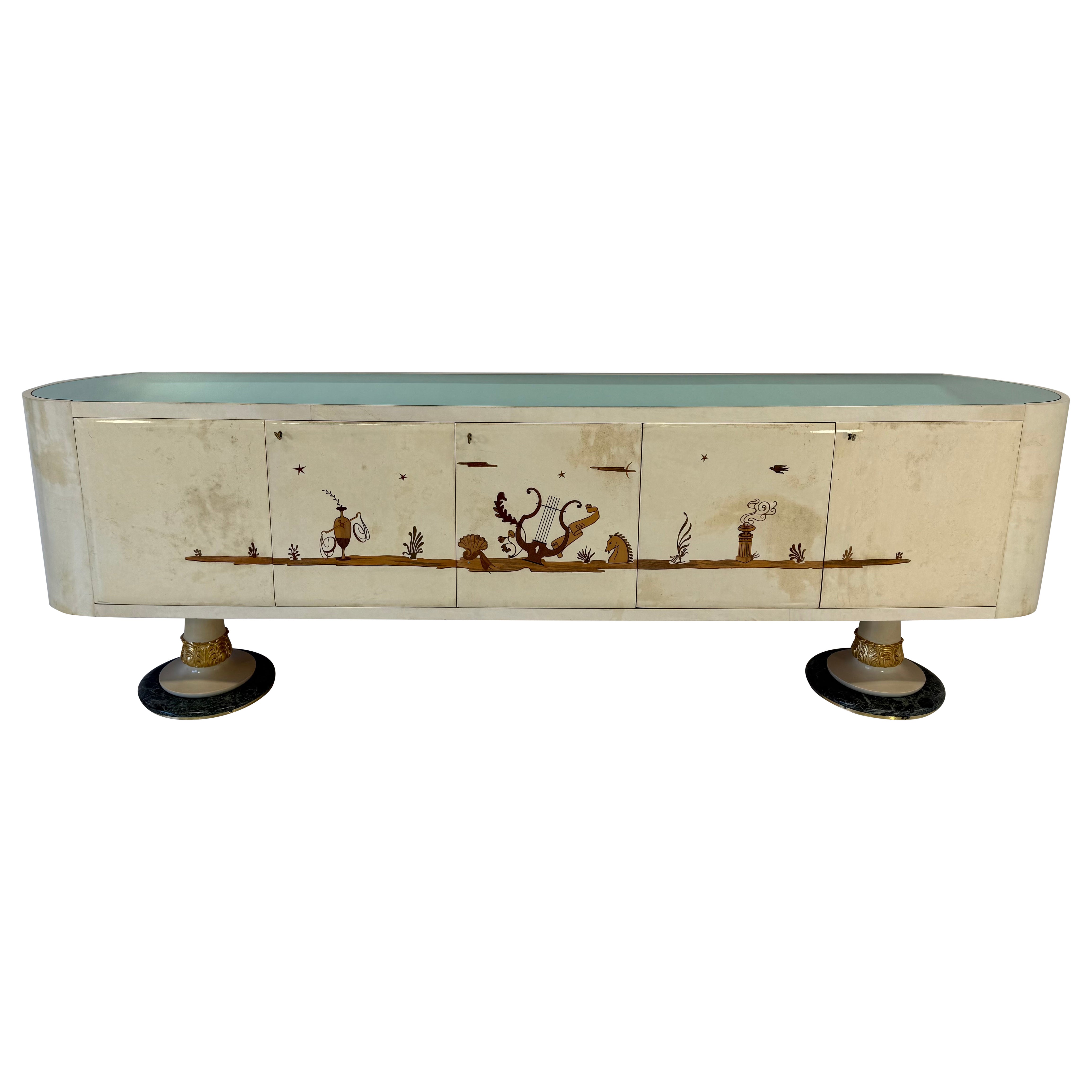 Italian Art Deco Inlaid Sideboard Attr. Vittorio Dassi and Anzani, 1950s
