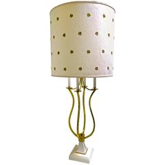 Hollywood Regency Monumental Candelabra Lamp in Brass and Cream Lacquer