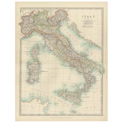 Antique Map of Italy, 1903, Featuring Islands of Sardinia and Sicily