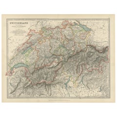 Antique Map of Switzerland and the Alps of Savoy & Piedmont, 1903 Edition