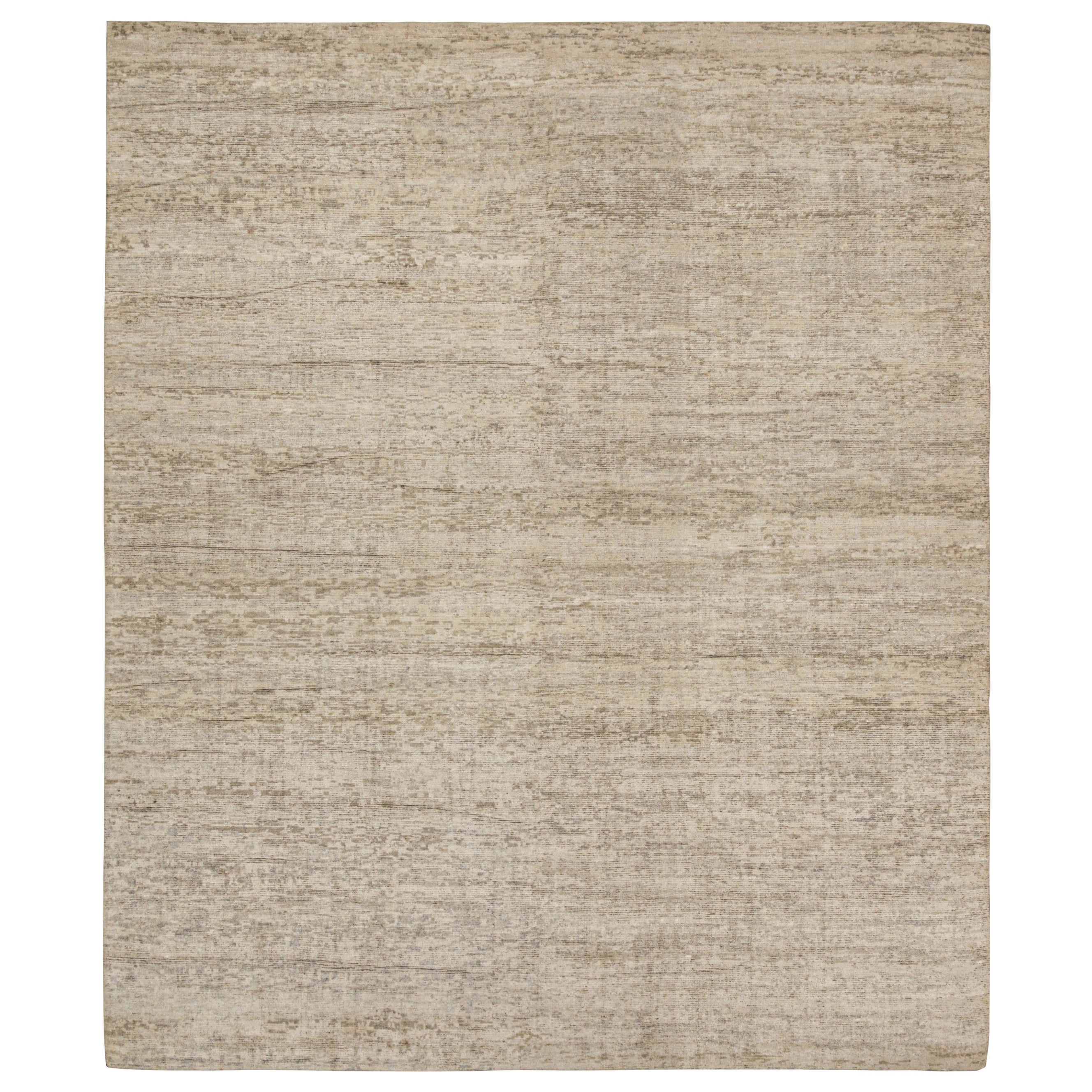 Tapis contemporain de Rug & Kilim à rayures beige et grises ton sur ton en vente