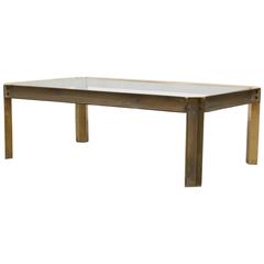 Peter Ghyzcy Raw Brass and Glass Industrial Style Coffee Table