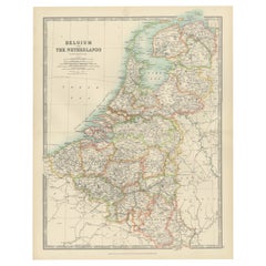 Antique Map of Belgium and The Netherlands with Delicate Pastel Coloration, 1903