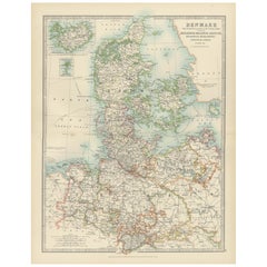 Antique Map of Denmark and German Empire Regions, 1903, Intricate and Colorful