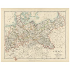 Antique Map of the German Empire, 1903, Northern Portion with Coastal and Inland
