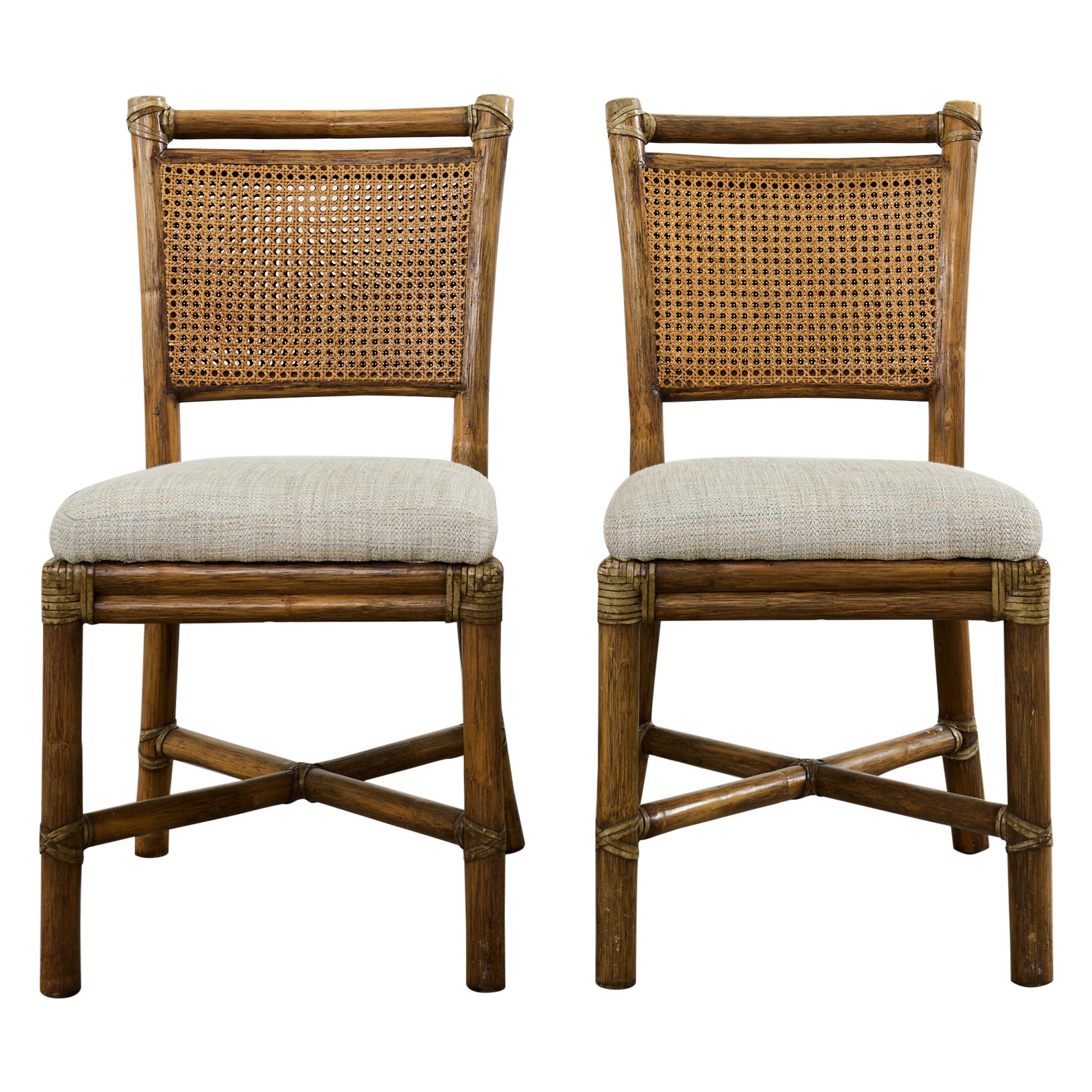 Pair of McGuire Organic Modern Rattan and Cane Dining Chairs