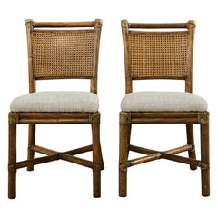 Pair of McGuire Organic Modern Rattan and Cane Dining Chairs