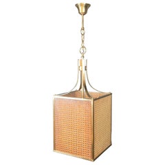 Lucite, Caned and Brass Lantern in the Style of Christian Dior et Gabriella
