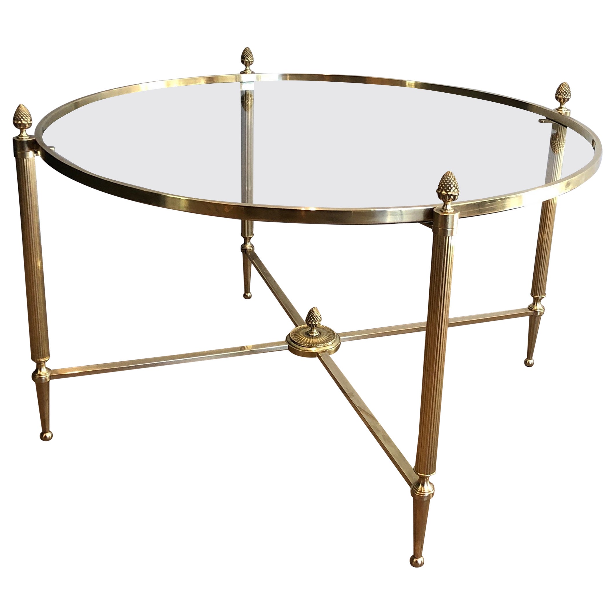 Round Brass Coffee Table by Maison Baguès