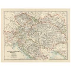Antique Map of the Austro-Hungarian Monarchy, 1903, with Colorful Borderlines
