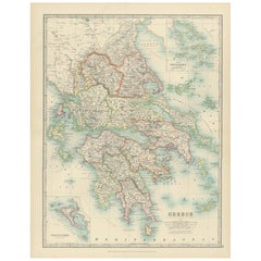 Antique Map of Greece and the Cyclades, 1903, with Many Details and Inset Maps