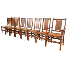 Gustav Stickley Antique Mission Oak Arts & Crafts H-Back Dining Chairs