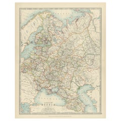 Antique Map of European Russia, 1903, with Colorful Provincial Boundaries