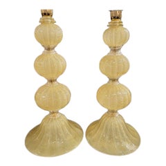 Gold Murano Glass Ball Form Lamps