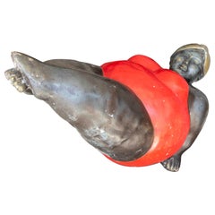 1990s Bronze Sculpture of a Woman in a Red Swimsuit – Contemporary Style