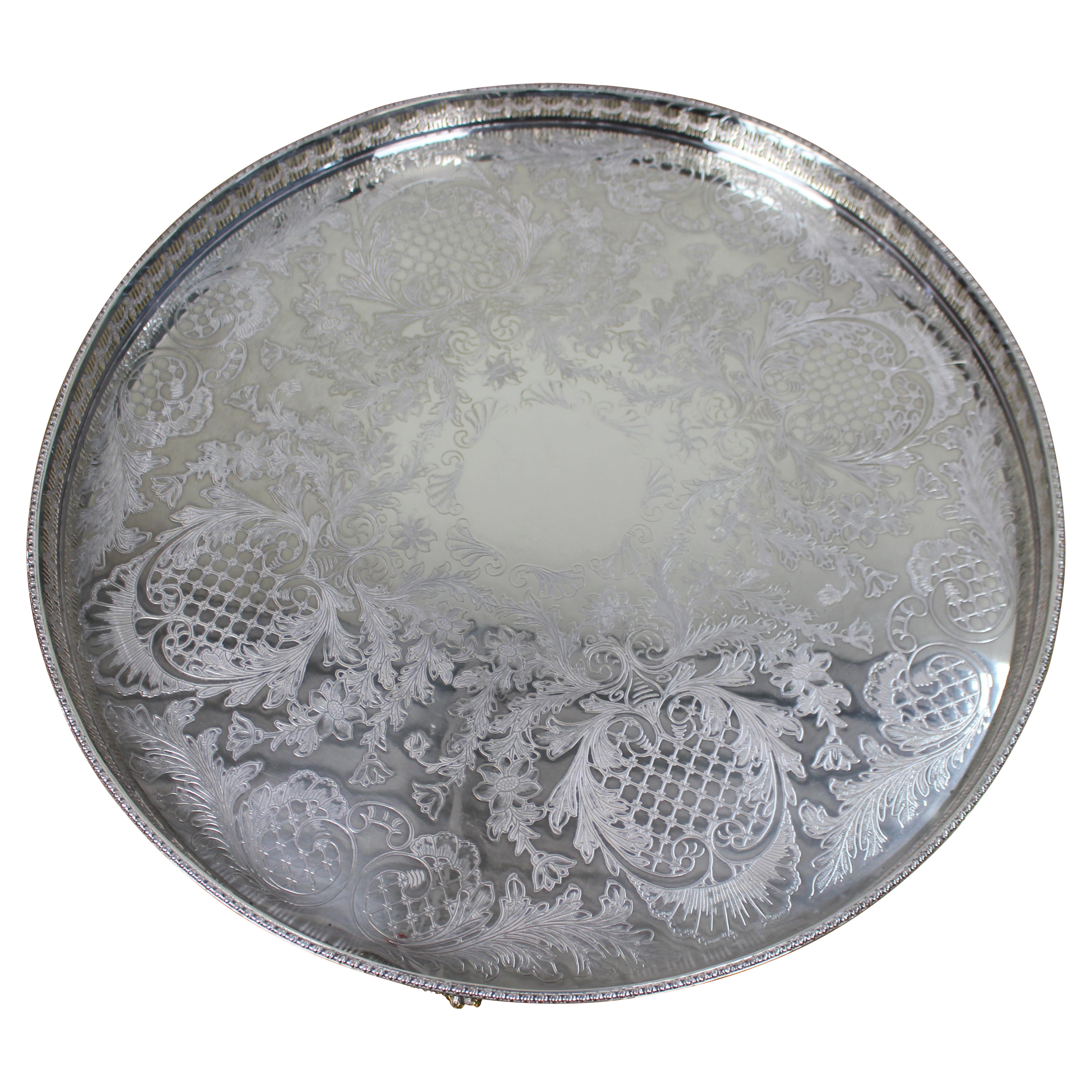 Viners of Sheffield Silver-Plated Gallery Tray – Alpha Plate, Hand Chased