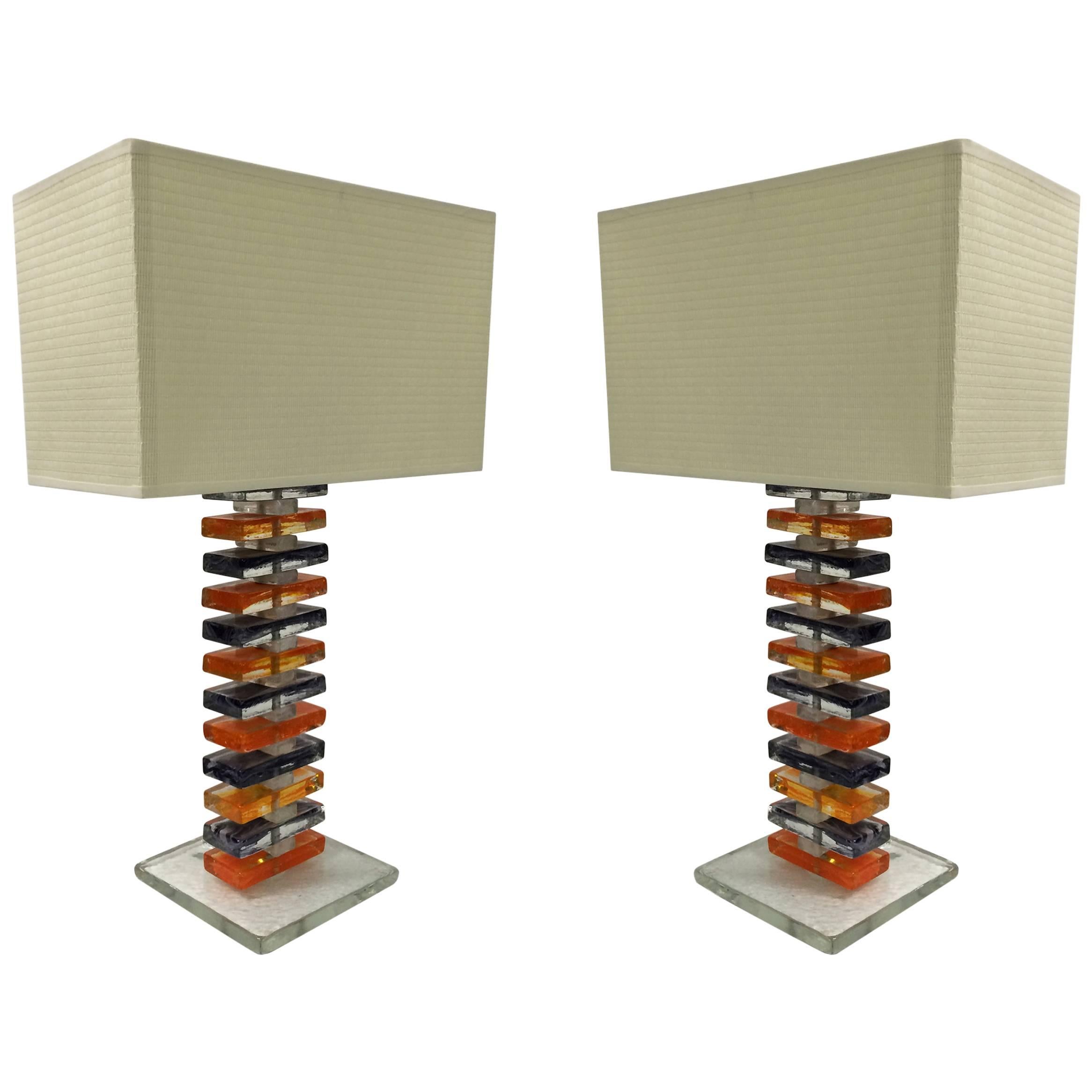 Pair of Geometric Table Lamps  by Murano
