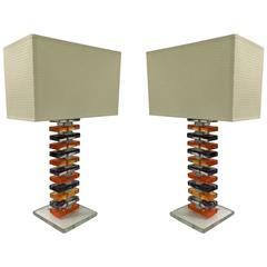 Pair of Geometric Table Lamps  by Murano