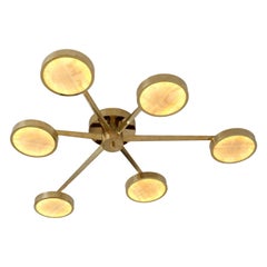 Costellazione Flush Mount Brass Chandelier Onyx 6 Arms Silvio Piattelli Design