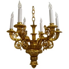 19th Century French Empire Style Six Light Gilt Bronze Chandelier