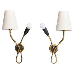 German Designer, Wall Lights, Brass, Metal, Fabric, Germany, 1950s