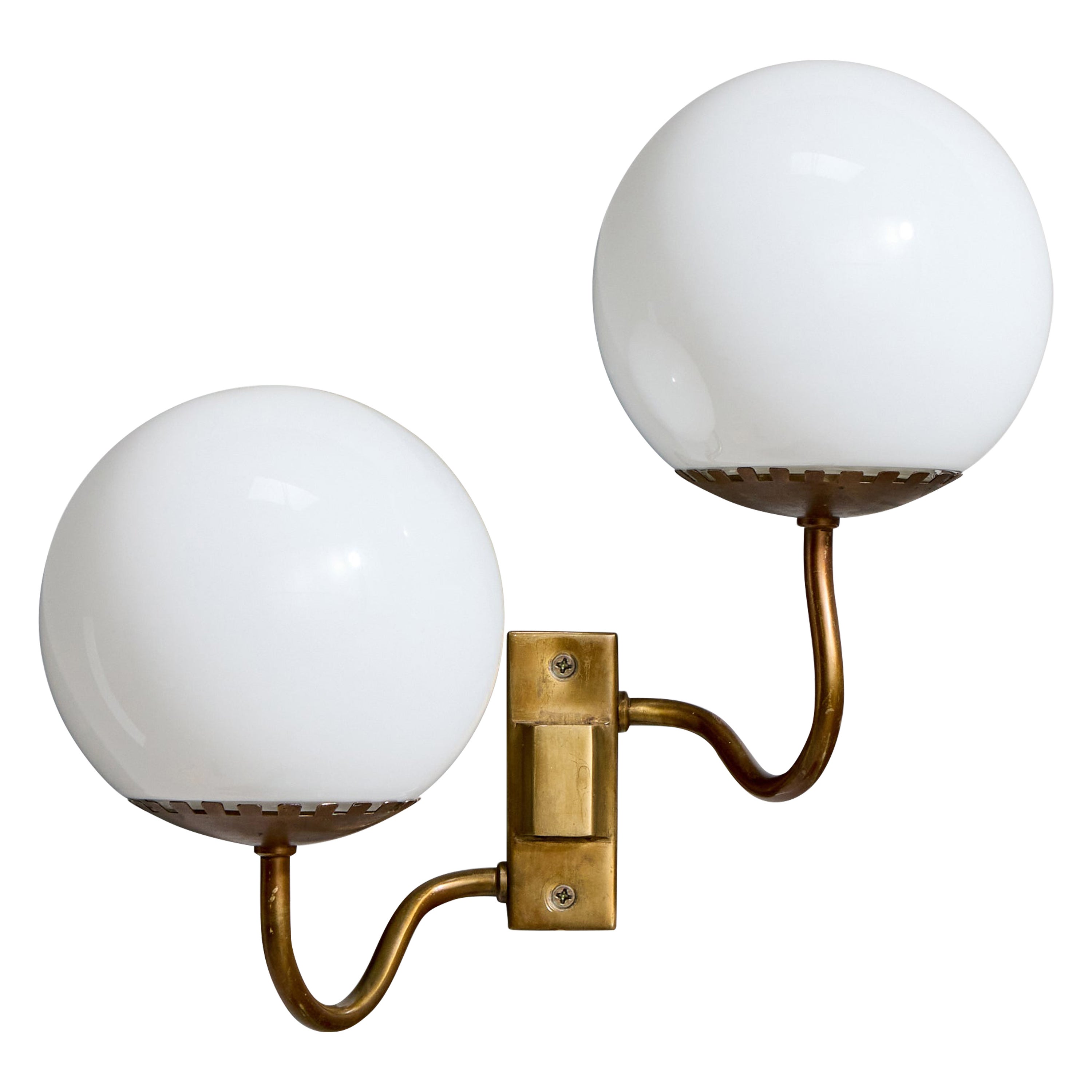 Swedish Designer, Wall Light, Brass, Glass, Sweden, 1950s