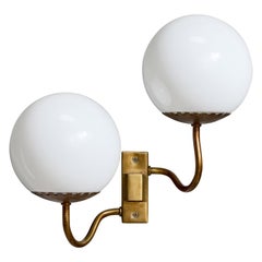 Swedish Designer, Wall Light, Brass, Glass, Sweden, 1950s